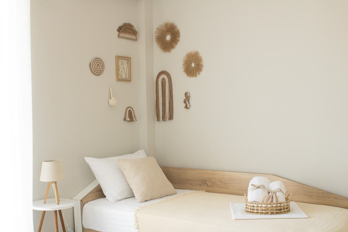 Stylish boho bedroom in Kavala holiday apartment