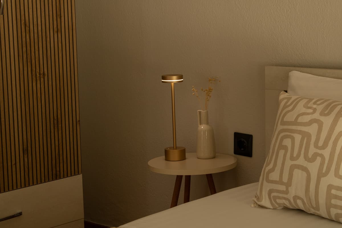 Minimal boho bedroom design in family friendly stay near Thasos