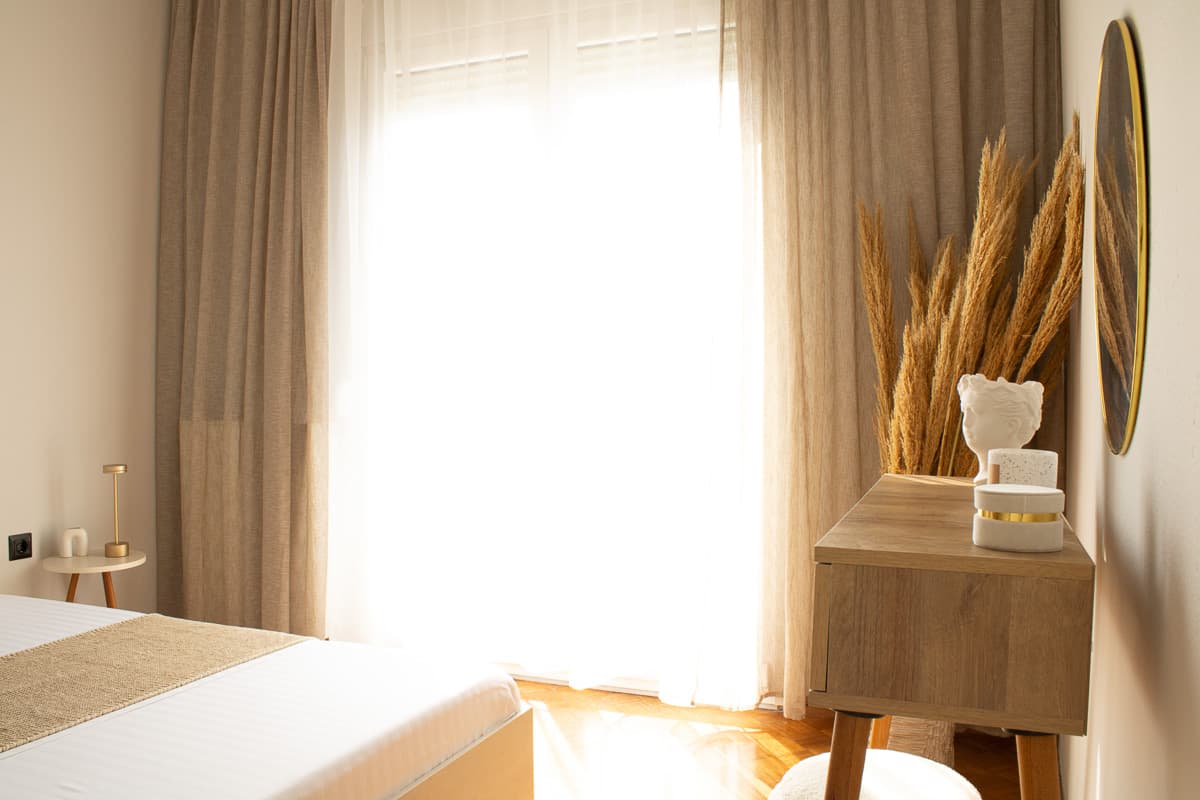 Modern bedroom interior in Kavala accommodation near Thasos Greece