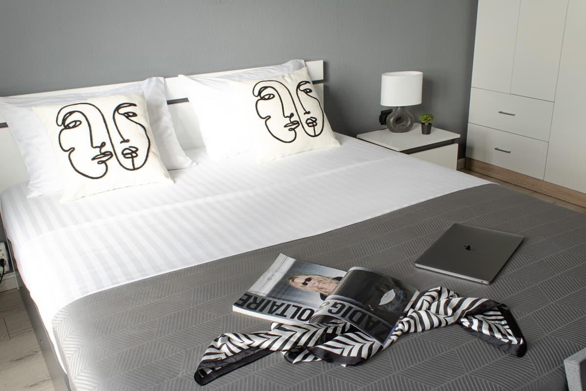 Minimal bedroom design in holiday home near Keramoti