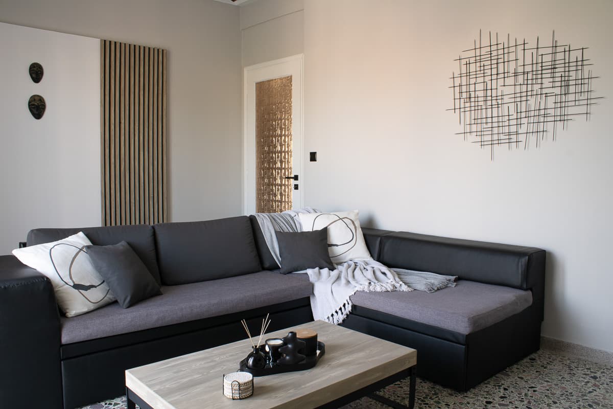 Elegant living room with natural light in Xanthi nearby accommodation