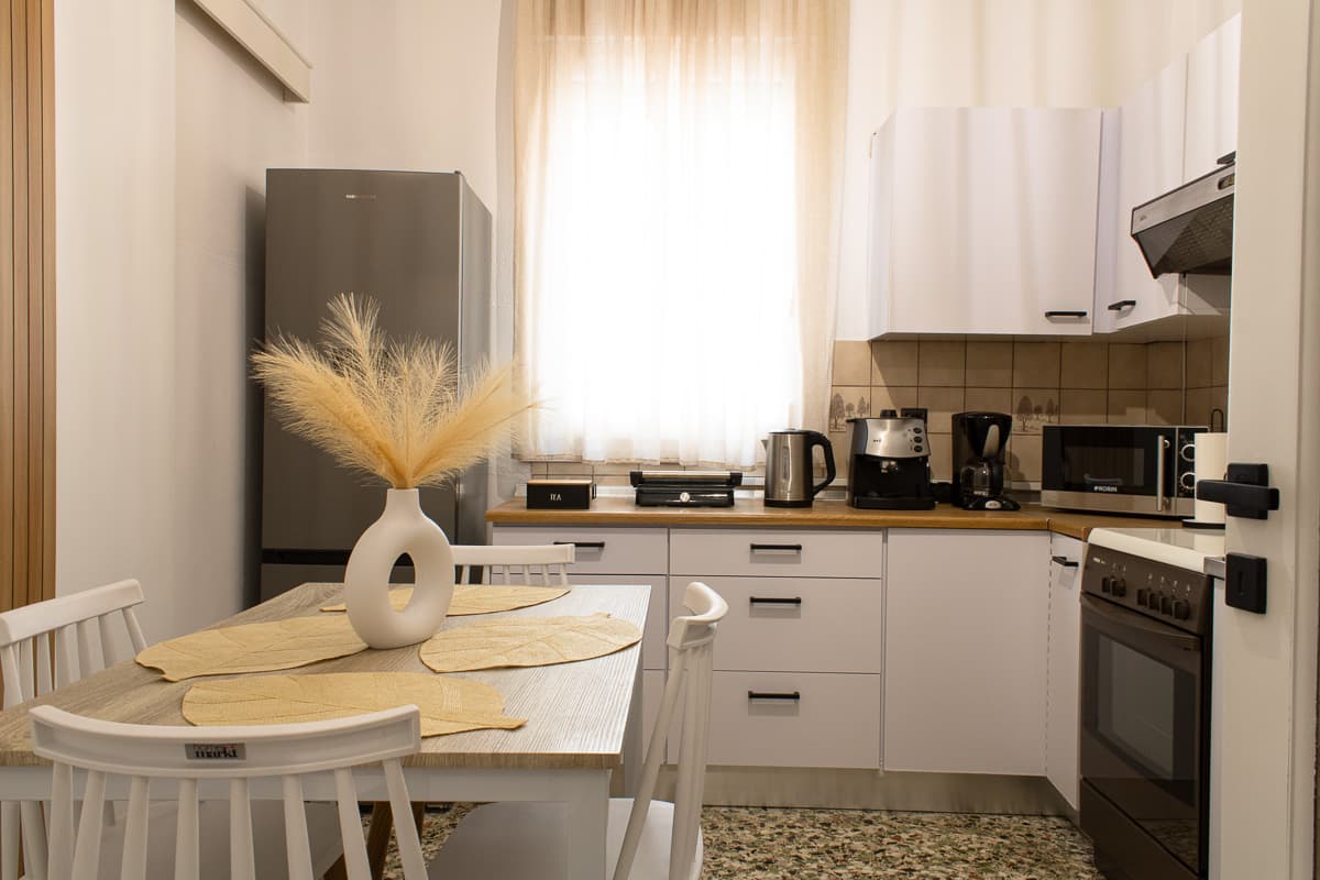 Minimal kitchen design in holiday accommodation near Keramoti Greece