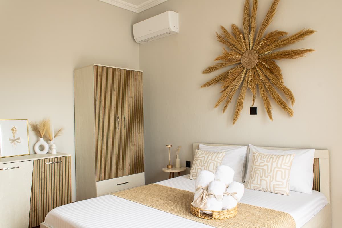 Comfortable family bedroom with warm decor in Kavala
