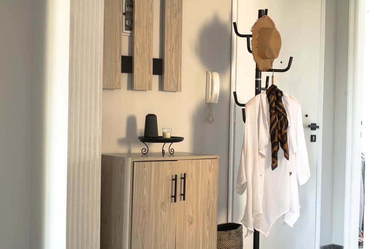 Welcoming entrance hall in boho style apartment in Kavala Greece near Keramoti